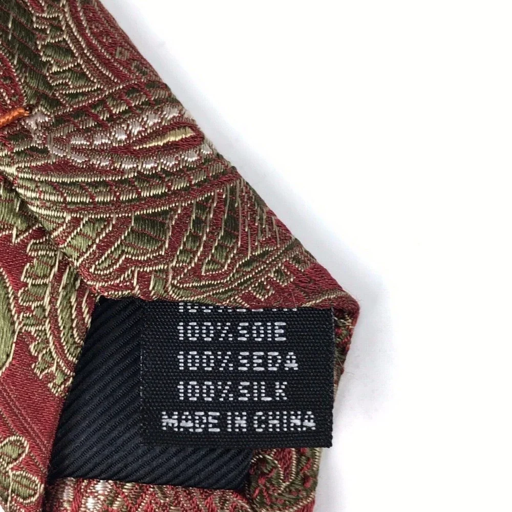 PEACOCK Tie Handmade Pure Silk Red Green White Paisley Elegant Men's Necktie